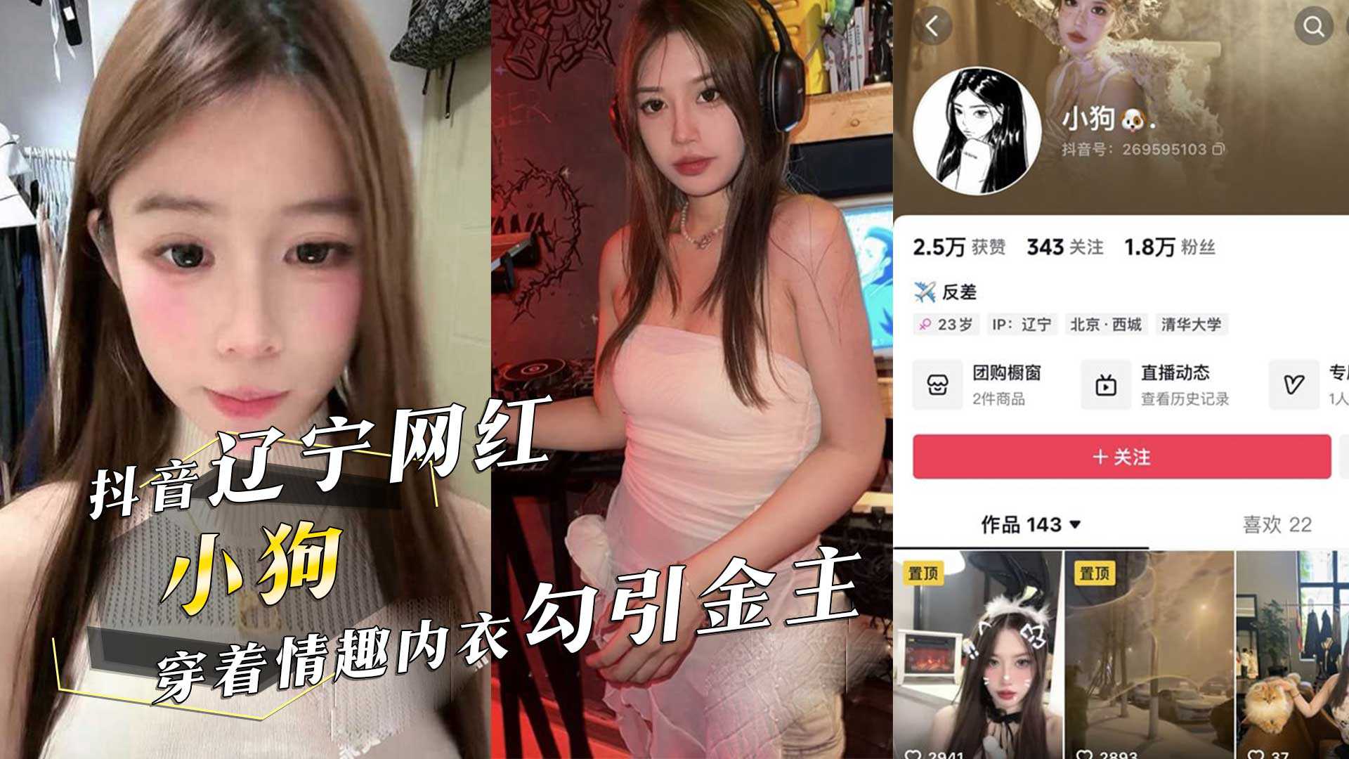 抖音辽宁网红反差婊小狗主动开房穿着情趣内衣勾引金主被中出内射高清海报